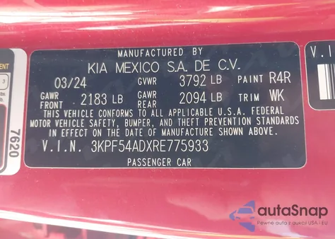 2024 Kia Forte Gt-Line from USA, damaged, VIN 3KPF54ADXRE775933